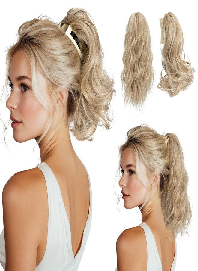 youngways 2 PCS Ponytail Extensions Claw Clip Short Pony Tails Wavy Curly Synthetic Hairpieces for Women 12 Inch + 14Inch Set Sunny Blonde - Image 1